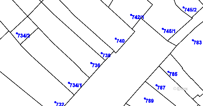 Parcela st. 738 v KÚ Veselí nad Lužnicí, Katastrální mapa