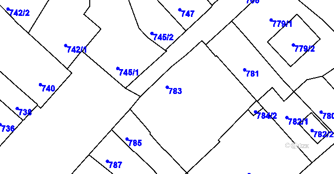 Parcela st. 783 v KÚ Veselí nad Lužnicí, Katastrální mapa