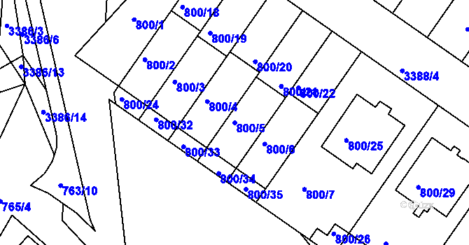 Parcela st. 800/5 v KÚ Veselí nad Lužnicí, Katastrální mapa
