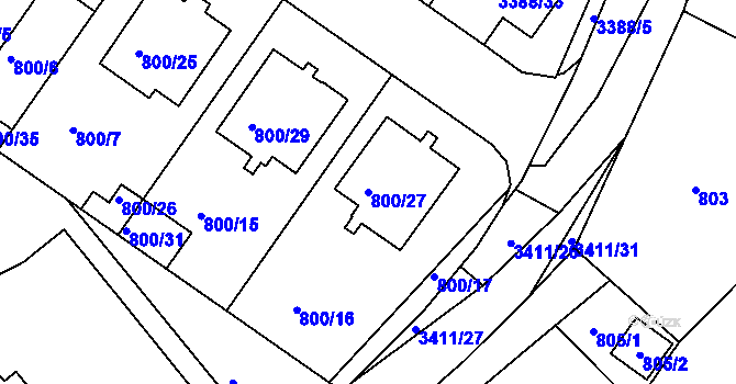 Parcela st. 800/27 v KÚ Veselí nad Lužnicí, Katastrální mapa