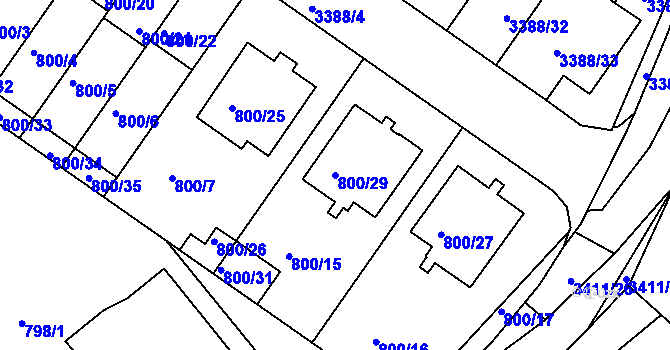 Parcela st. 800/29 v KÚ Veselí nad Lužnicí, Katastrální mapa