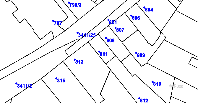 Parcela st. 811 v KÚ Veselí nad Lužnicí, Katastrální mapa