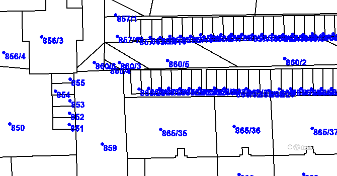 Parcela st. 865/25 v KÚ Veselí nad Lužnicí, Katastrální mapa