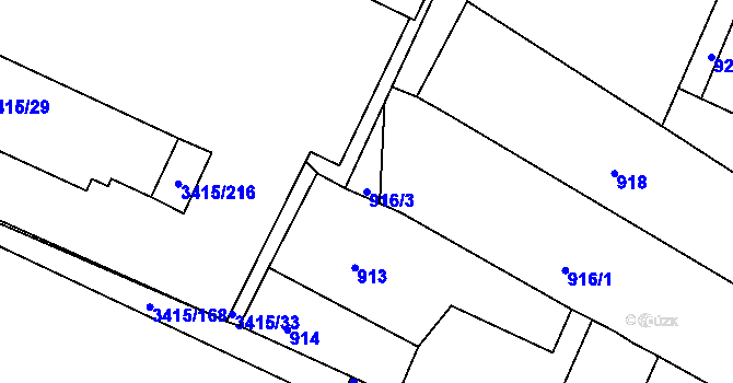 Parcela st. 916/3 v KÚ Veselí nad Lužnicí, Katastrální mapa