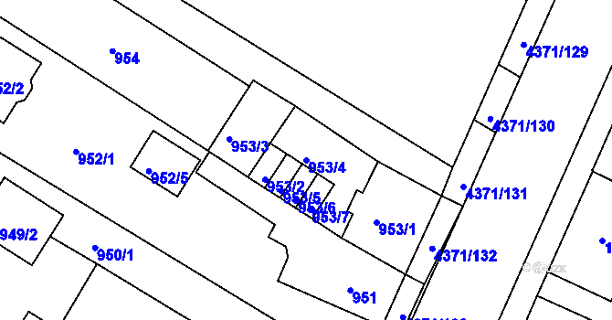 Parcela st. 953/4 v KÚ Veselí nad Lužnicí, Katastrální mapa