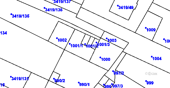 Parcela st. 1001/2 v KÚ Veselí nad Lužnicí, Katastrální mapa