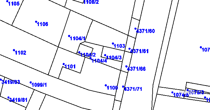 Parcela st. 1104/3 v KÚ Veselí nad Lužnicí, Katastrální mapa