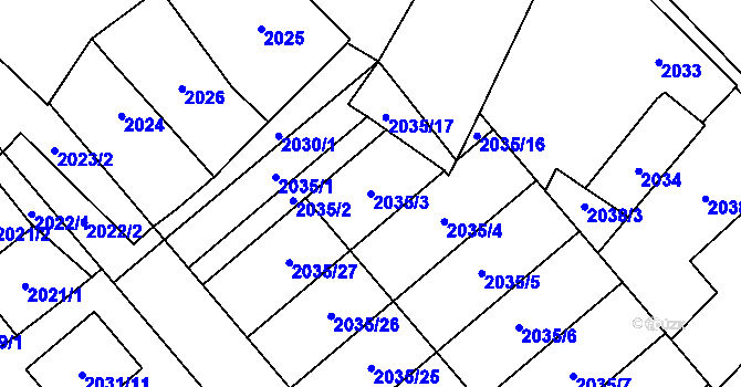 Parcela st. 2035/3 v KÚ Veselí nad Lužnicí, Katastrální mapa
