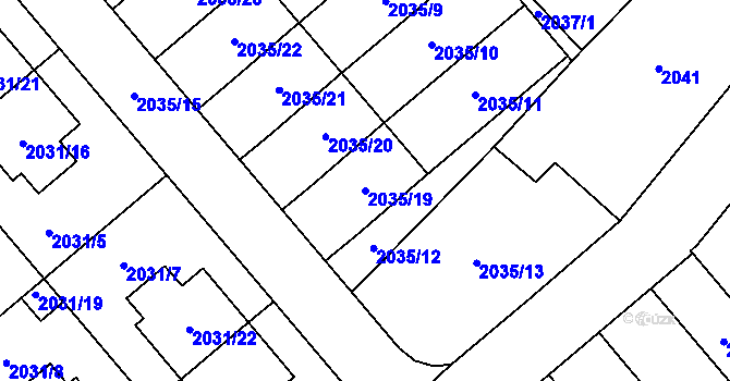Parcela st. 2035/19 v KÚ Veselí nad Lužnicí, Katastrální mapa