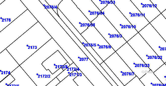Parcela st. 2076/5 v KÚ Veselí nad Lužnicí, Katastrální mapa
