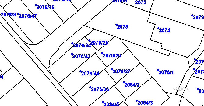 Parcela st. 2076/26 v KÚ Veselí nad Lužnicí, Katastrální mapa