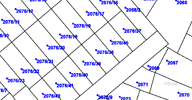 Parcela st. 2076/38 v KÚ Veselí nad Lužnicí, Katastrální mapa