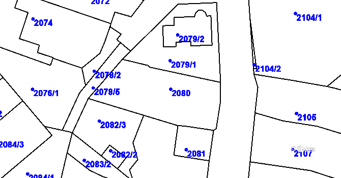 Parcela st. 2080 v KÚ Veselí nad Lužnicí, Katastrální mapa