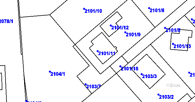 Parcela st. 2101/11 v KÚ Veselí nad Lužnicí, Katastrální mapa