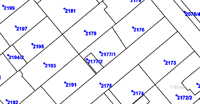 Parcela st. 2177/1 v KÚ Veselí nad Lužnicí, Katastrální mapa
