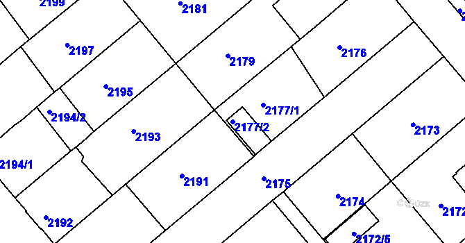 Parcela st. 2177/2 v KÚ Veselí nad Lužnicí, Katastrální mapa