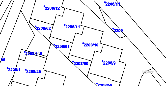 Parcela st. 2208/10 v KÚ Veselí nad Lužnicí, Katastrální mapa