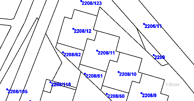 Parcela st. 2208/11 v KÚ Veselí nad Lužnicí, Katastrální mapa
