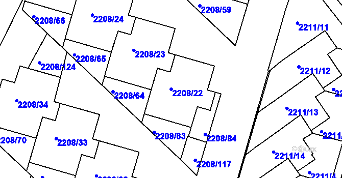 Parcela st. 2208/22 v KÚ Veselí nad Lužnicí, Katastrální mapa
