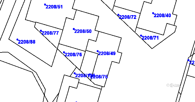 Parcela st. 2208/49 v KÚ Veselí nad Lužnicí, Katastrální mapa