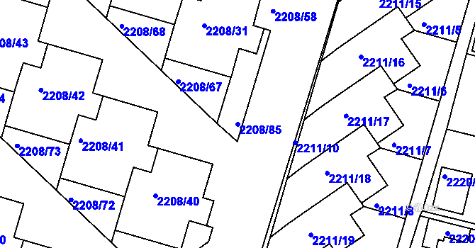 Parcela st. 2208/85 v KÚ Veselí nad Lužnicí, Katastrální mapa