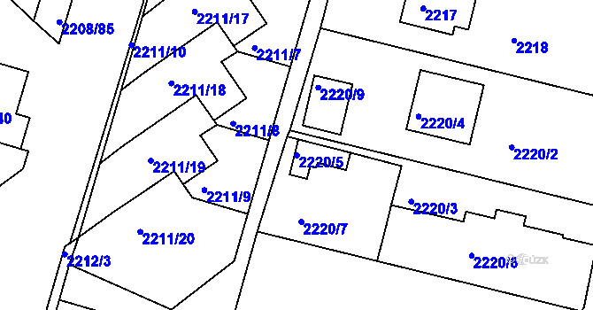 Parcela st. 2220/5 v KÚ Veselí nad Lužnicí, Katastrální mapa