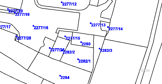 Parcela st. 2280 v KÚ Veselí nad Lužnicí, Katastrální mapa