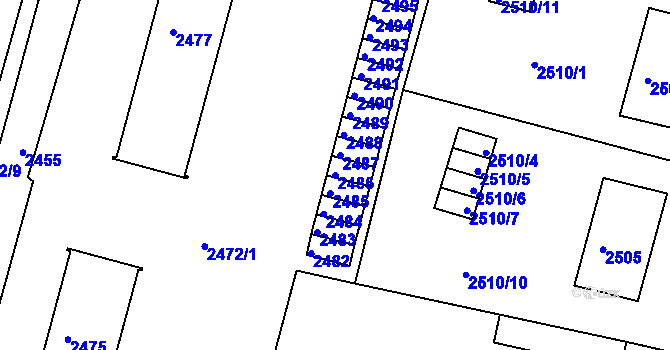 Parcela st. 2486 v KÚ Veselí nad Lužnicí, Katastrální mapa