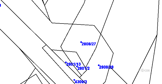 Parcela st. 2808/27 v KÚ Veselí nad Lužnicí, Katastrální mapa
