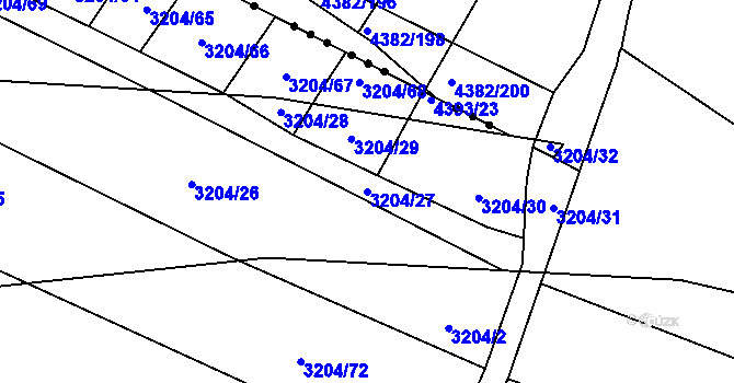 Parcela st. 3204/27 v KÚ Veselí nad Lužnicí, Katastrální mapa