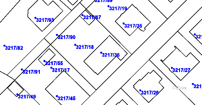 Parcela st. 3217/36 v KÚ Veselí nad Lužnicí, Katastrální mapa