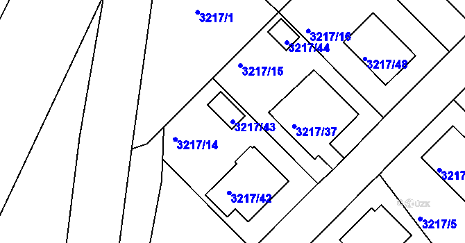 Parcela st. 3217/43 v KÚ Veselí nad Lužnicí, Katastrální mapa