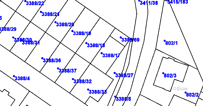 Parcela st. 3388/17 v KÚ Veselí nad Lužnicí, Katastrální mapa