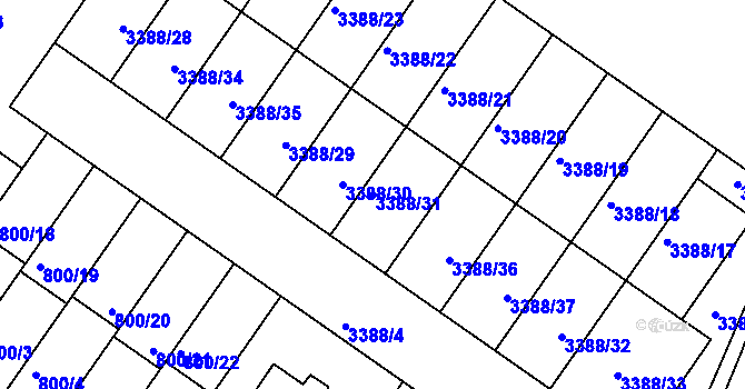 Parcela st. 3388/31 v KÚ Veselí nad Lužnicí, Katastrální mapa