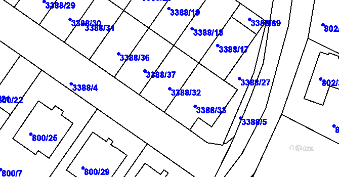 Parcela st. 3388/32 v KÚ Veselí nad Lužnicí, Katastrální mapa