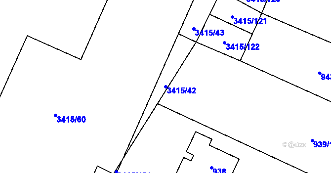 Parcela st. 3415/42 v KÚ Veselí nad Lužnicí, Katastrální mapa