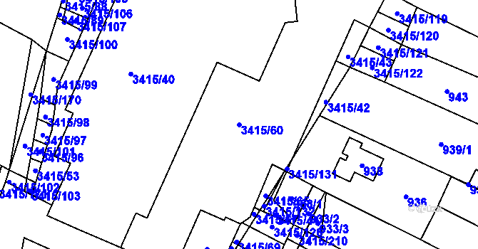 Parcela st. 3415/60 v KÚ Veselí nad Lužnicí, Katastrální mapa