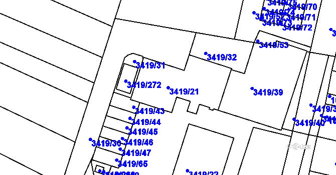 Parcela st. 3419/21 v KÚ Veselí nad Lužnicí, Katastrální mapa