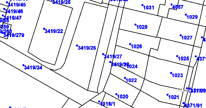 Parcela st. 3419/27 v KÚ Veselí nad Lužnicí, Katastrální mapa
