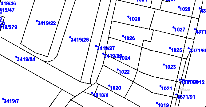 Parcela st. 3419/28 v KÚ Veselí nad Lužnicí, Katastrální mapa