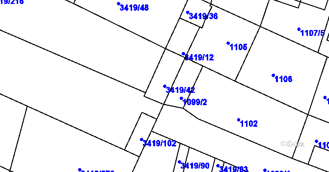 Parcela st. 3419/42 v KÚ Veselí nad Lužnicí, Katastrální mapa