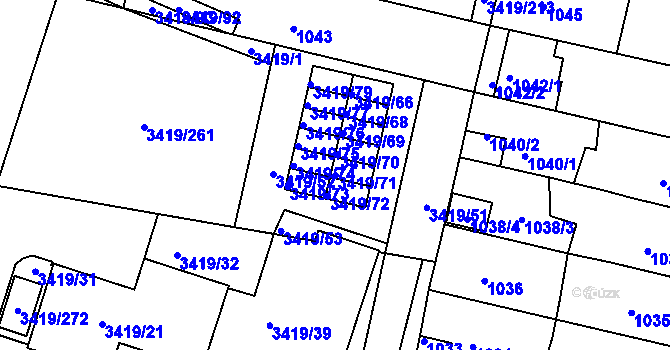 Parcela st. 3419/71 v KÚ Veselí nad Lužnicí, Katastrální mapa