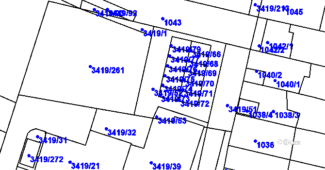 Parcela st. 3419/74 v KÚ Veselí nad Lužnicí, Katastrální mapa