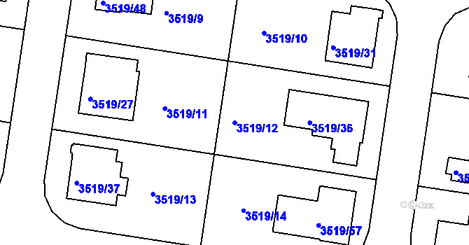 Parcela st. 3519/12 v KÚ Veselí nad Lužnicí, Katastrální mapa