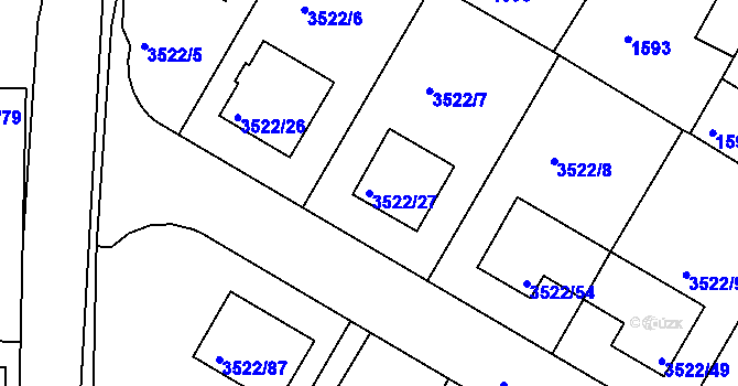 Parcela st. 3522/27 v KÚ Veselí nad Lužnicí, Katastrální mapa