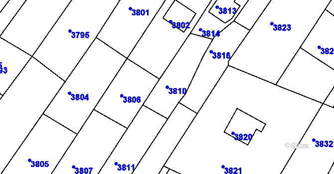 Parcela st. 3810 v KÚ Veselí nad Lužnicí, Katastrální mapa