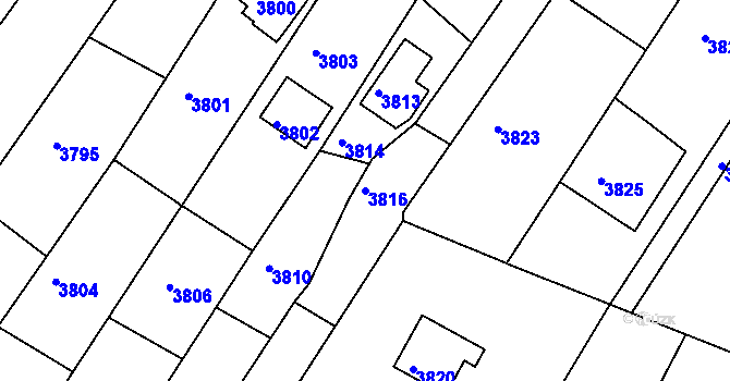 Parcela st. 3816 v KÚ Veselí nad Lužnicí, Katastrální mapa