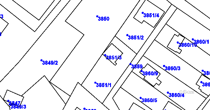 Parcela st. 3851/3 v KÚ Veselí nad Lužnicí, Katastrální mapa