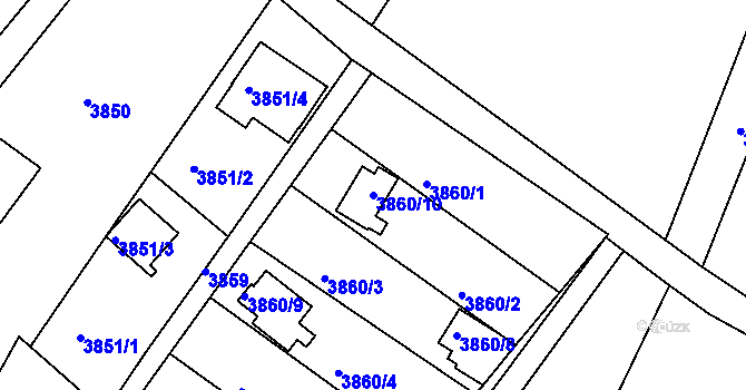 Parcela st. 3860/10 v KÚ Veselí nad Lužnicí, Katastrální mapa