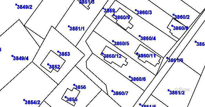 Parcela st. 3860/12 v KÚ Veselí nad Lužnicí, Katastrální mapa
